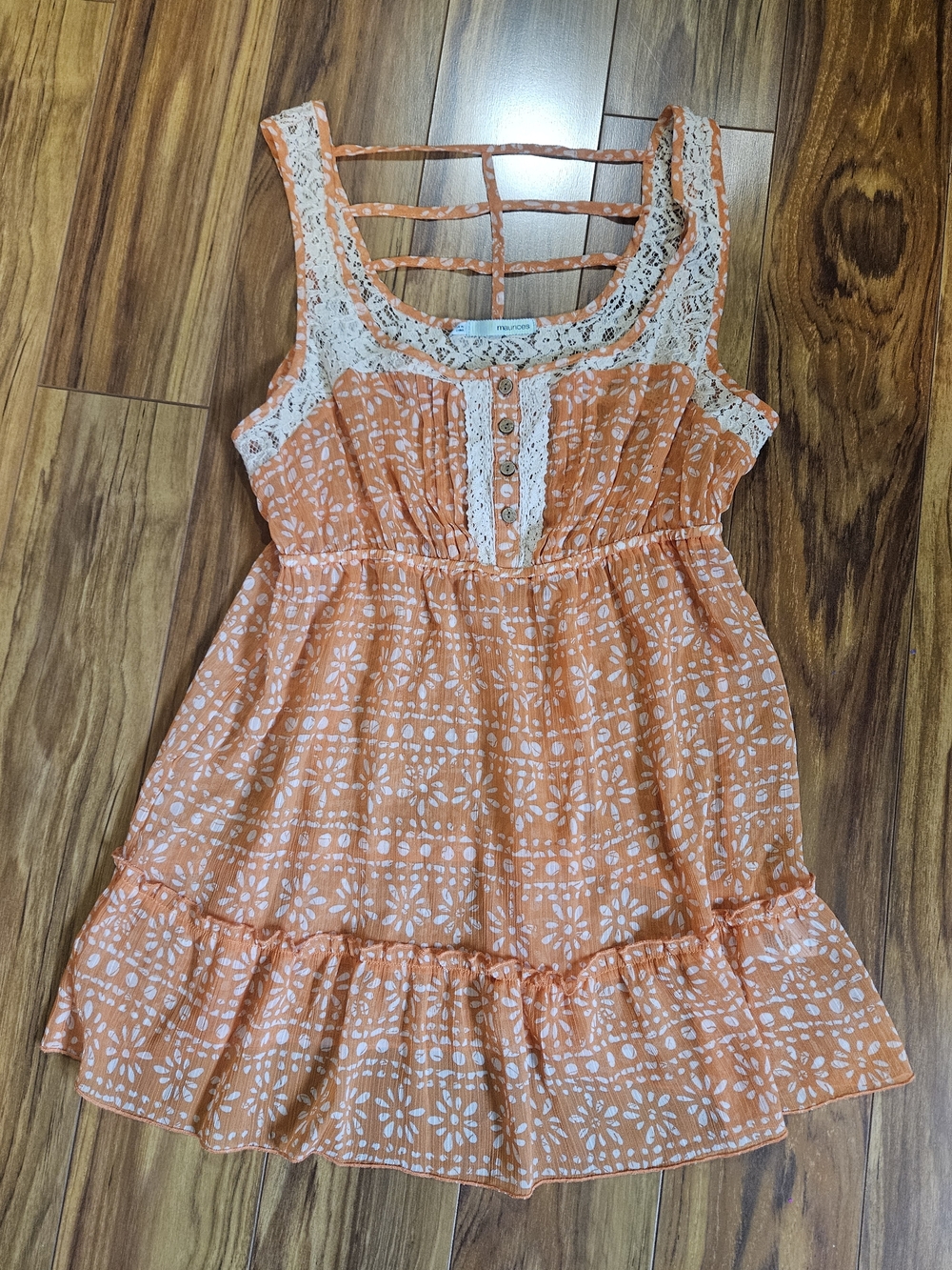 Maurices Orange & White Lace-Trim Tank